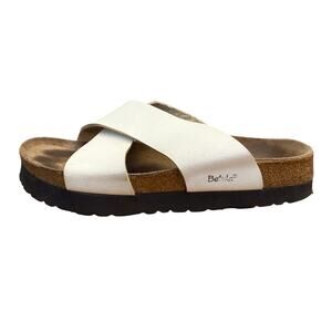 Betula by Birkenstock Leather Criss Cross Slide Sandals Women’s Size 9 White